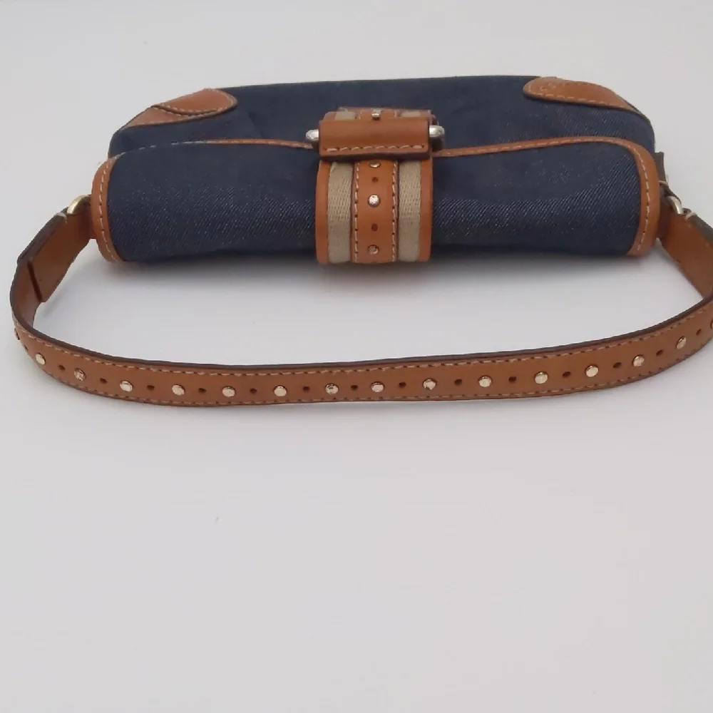 Michael Kors Denim Clutch with Tan Leather Trim